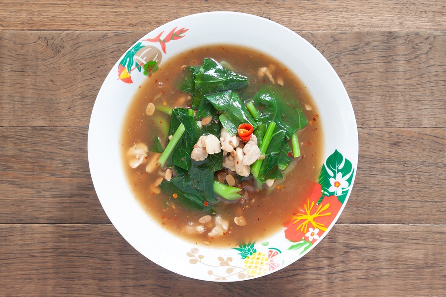 Thai Or Chinese Traditional Noodles Soup With Chicken